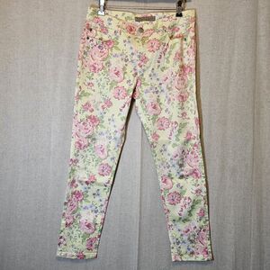 Liverpool Jeans Lemon Creme Yellow Floral Slim Fit Ankle Length Size 10